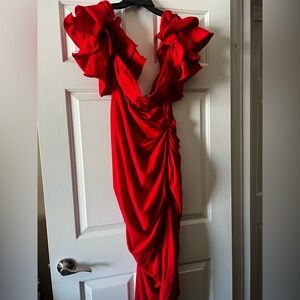 PLT Red Ruffled V-Neck Women’s Dress